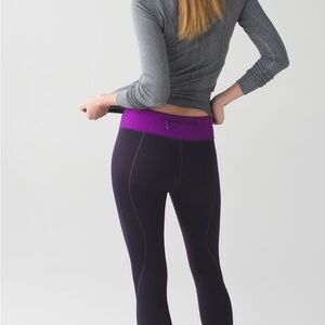Vibrant Purple and Black Leggings with Contrasting Waistband